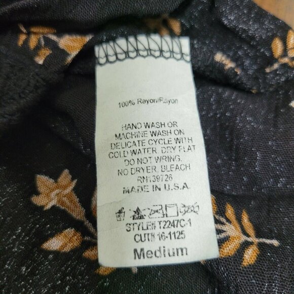 Honey Punch Black Brown Tan Floral Long Sleeve Mini Dress Size Medium Boho - Picture 4 of 11